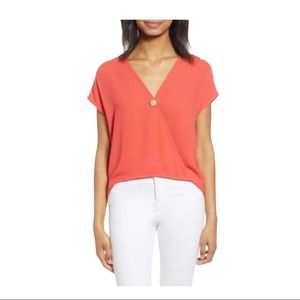 BP Surplice Button Front Short Sleeve Top